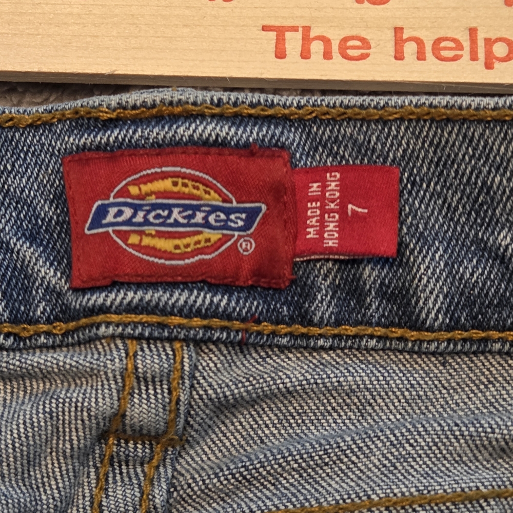 Dickies Cropped Jeans Womens 7 Blue Denim Cotton Med. Wash Denim Cuffed Hem - Picture 9 of 13